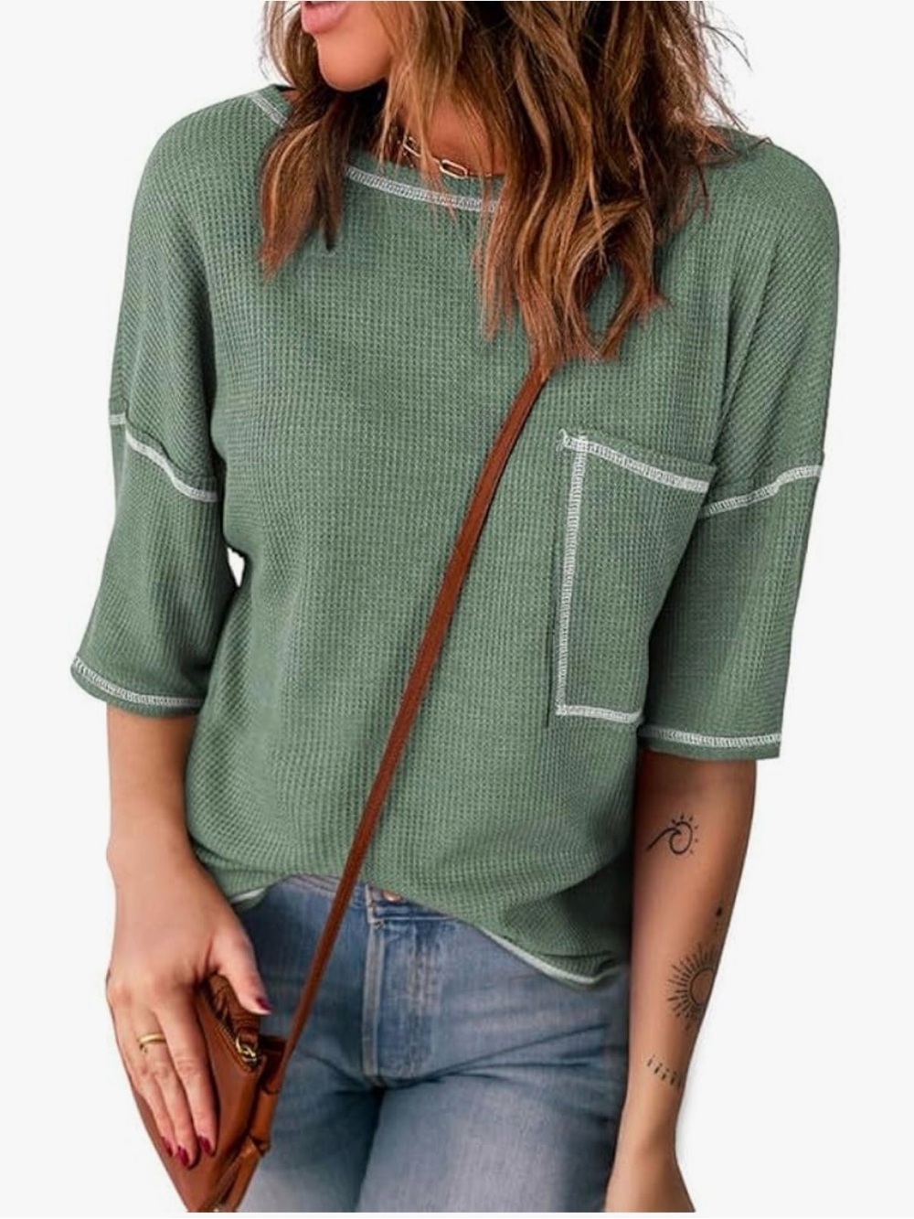 SHEWIN Waffle Crewneck Short Sleeve Tee